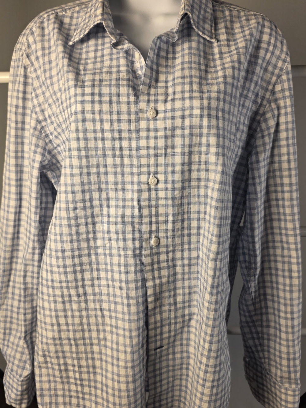 Joseph Abboud Blue and White Check Casual Button-Down Shirt
